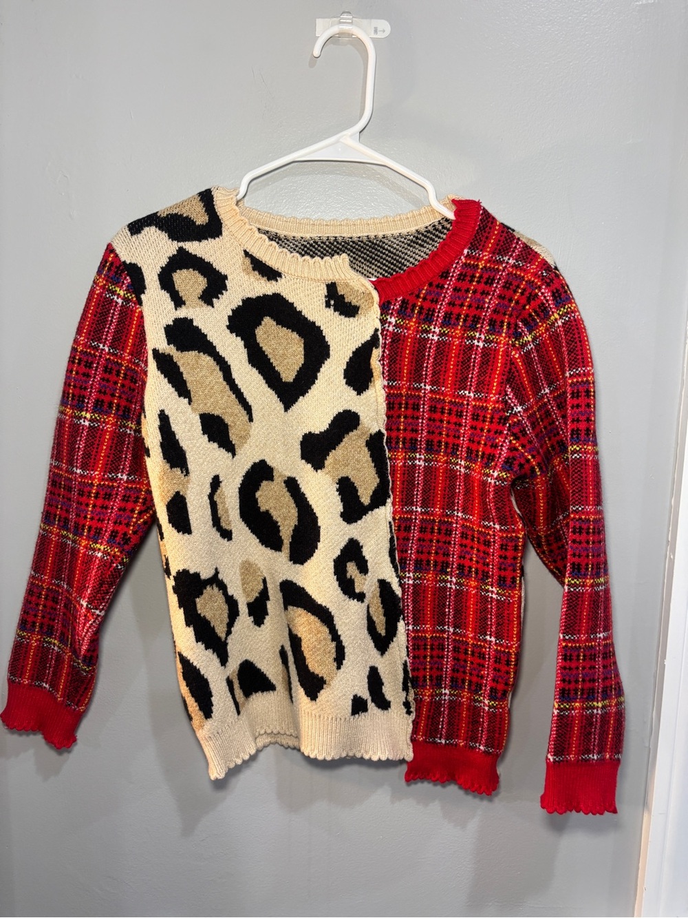 Leopard Print Knit Sweater Wool Acrylic Blend Size M